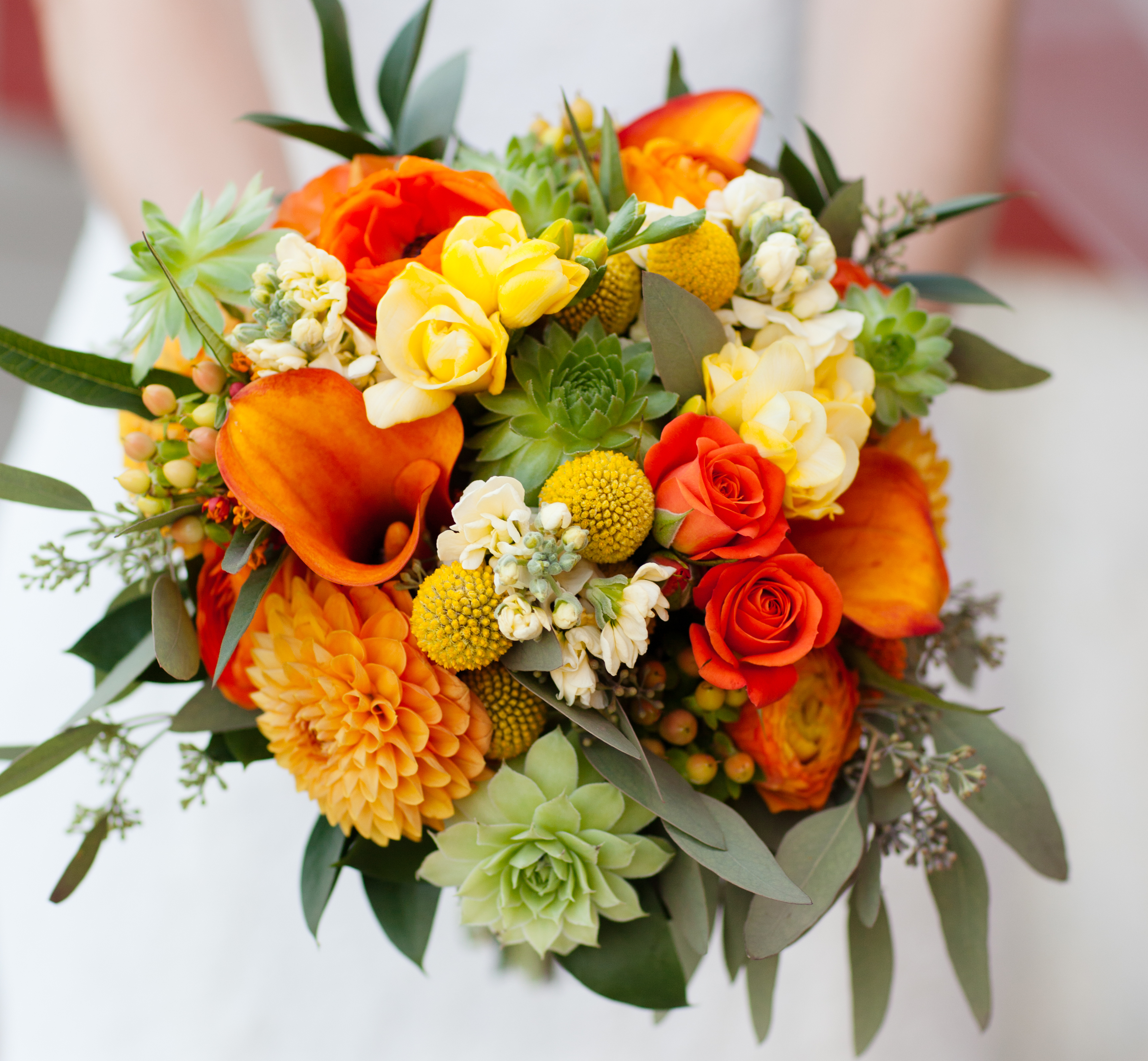 Vibrant summer bouquet with succulents